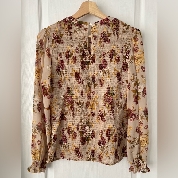 CLEO-Floral Smocked Blouse | Long Sleeve Sheer Boho Top | Size Small - Picture 7 of 14